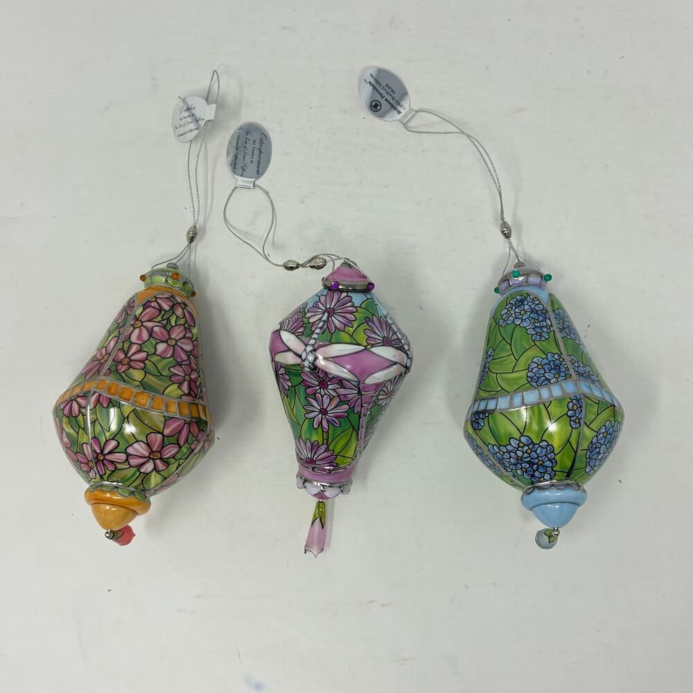 Bradford Editions Era of Louis Tiffany Heirloom Porcelain Ornaments #12 set of 3